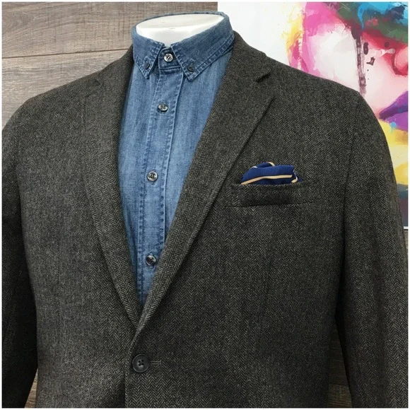 Claiborne Mens Blazer Sport Coat 2 Button Casual Jacket Size 46R Tweed Wool Suit